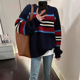 Women Pullover Sweater Striped Knitted Sweater