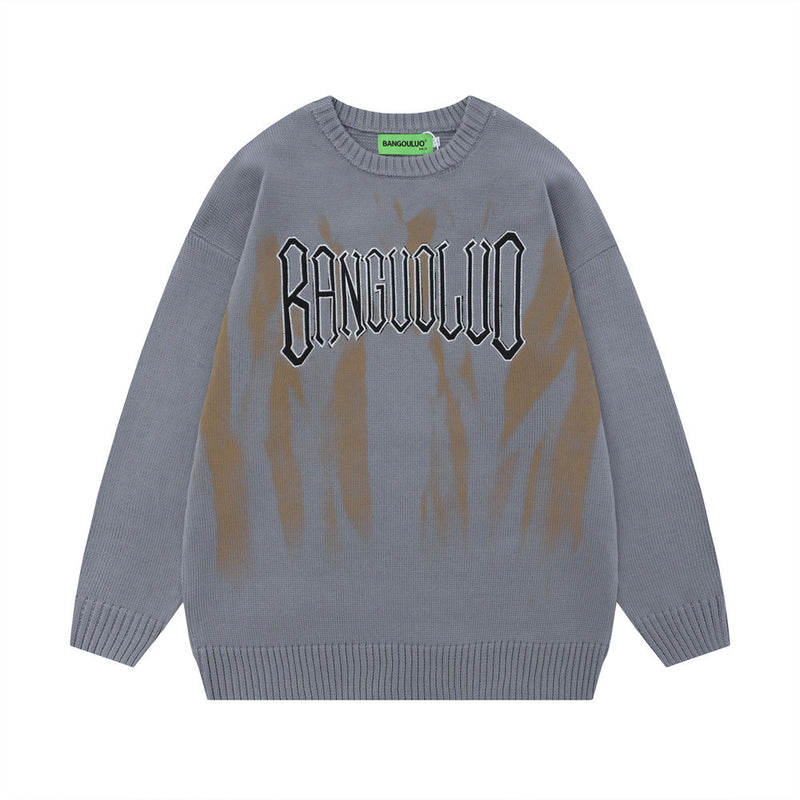 Men Sweater Tie-Dyed Embroidered Sweater