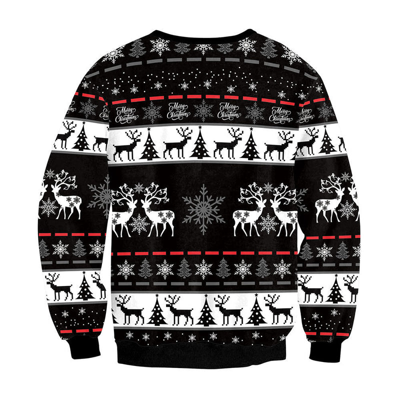 Ugly Christmas Sweater Animal Deer Digital Printed round Neck Long Sleeve T-shirt Couples Sweater