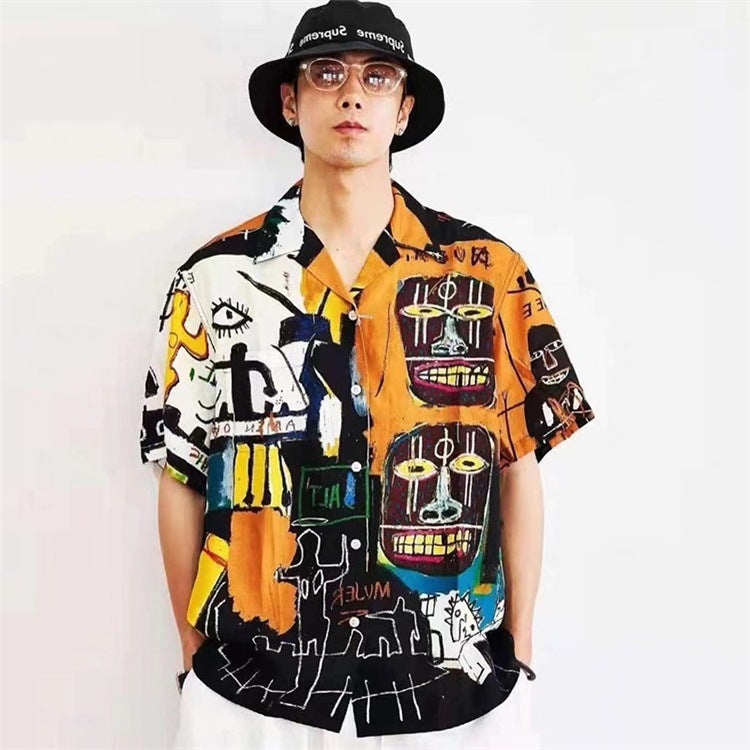GUILTYPARTIES TIGER Shirts Joint Japanese Basquiat Graffiti Short Sleeve Flower Shirt