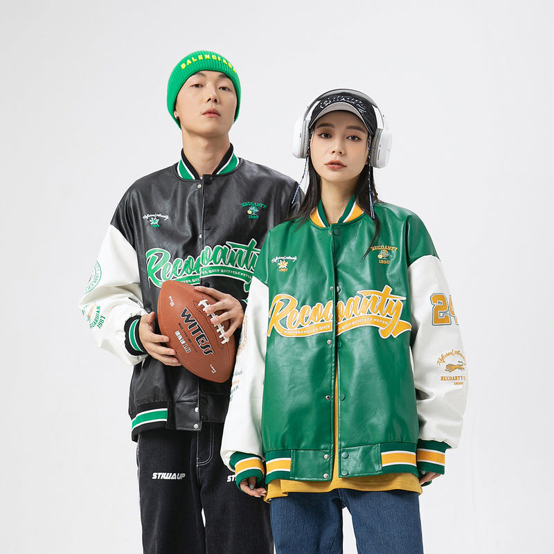 Unisex Pu Jacket Leather Baseball Jacket Motorcycle