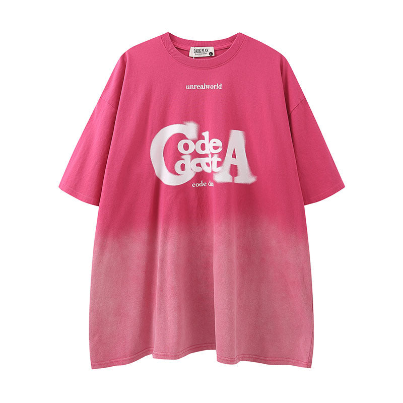Men T-Shirt Gradient Oversize College Style All-Matching
