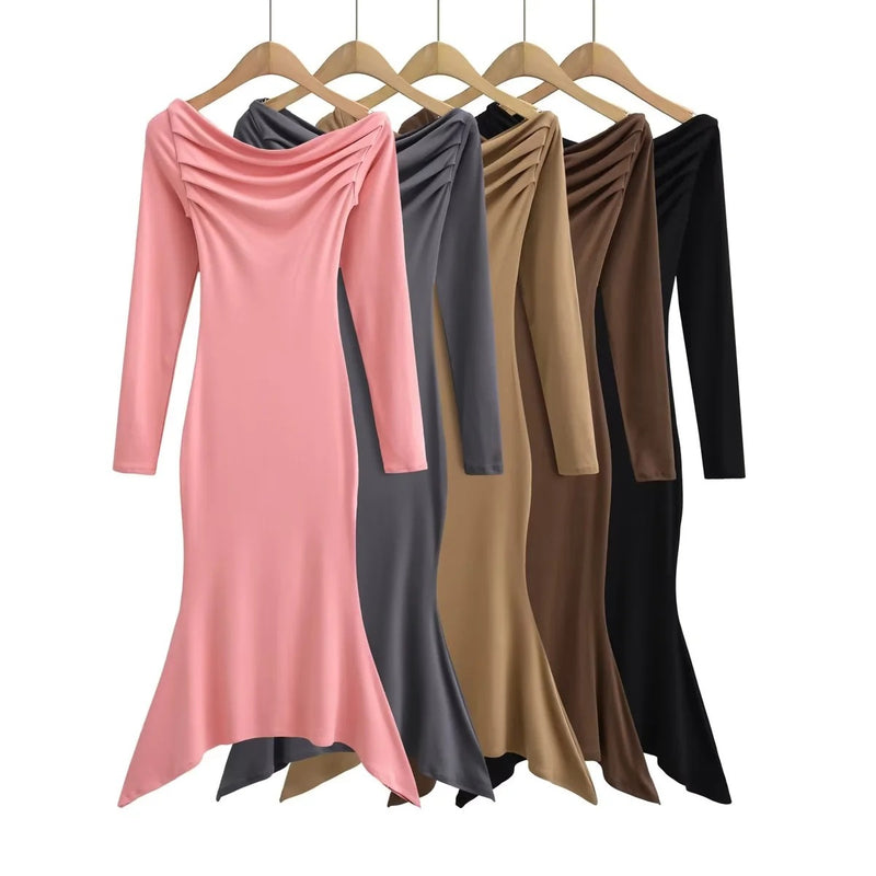 Women Dresses Pleated Fishtail Dress Fashionable Slim Fit