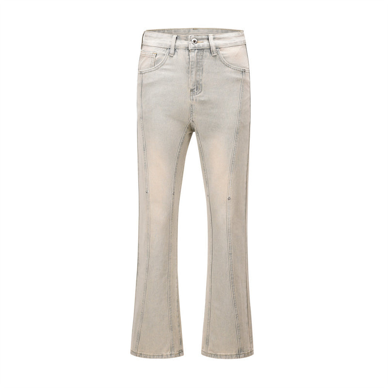Men Jeans Rivet Flared Jeans Loose Wash Distressed