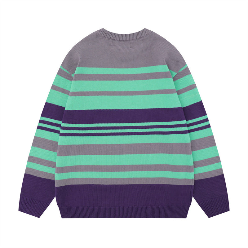 Men Sweater Striped Jacquard Crew Neck Sweater