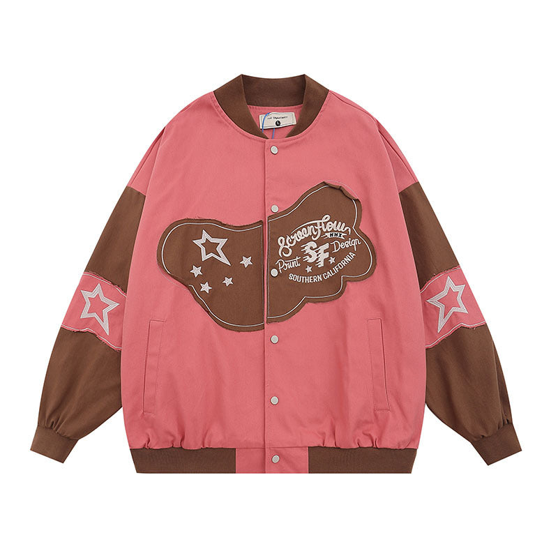 Women Jackets Retro Style Embroidered Baseball Jacket Tooling