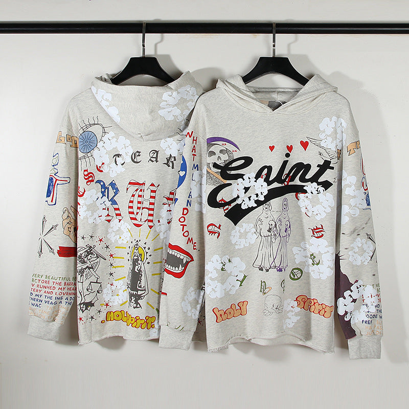 Cactus Flea Market Hoodie Graffiti Cartoon Printed Hoodie Loose Hoodie Coat