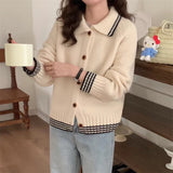 Women Knitted Cardigan Retro College Style Loose