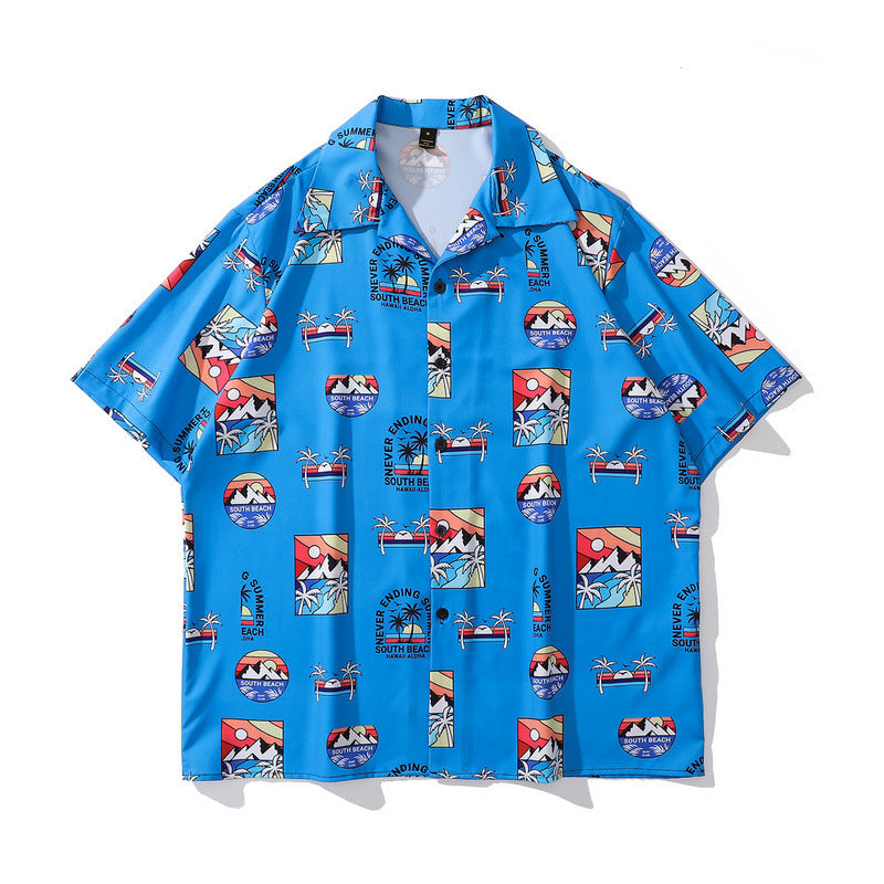 Short Sleeve Shirt Vintage Cartoon Full Printed Beach Shirt
