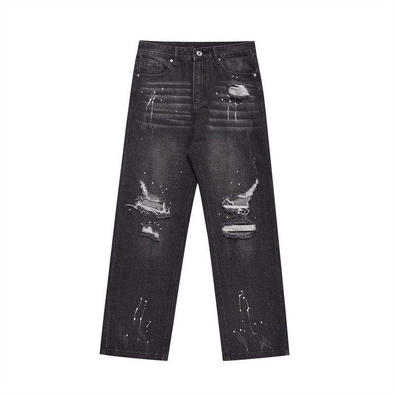 Men Jeans Hole Splash Ink