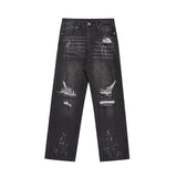 Men Jeans Hole Splash Ink