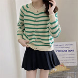 Women Knitted Cardigan Striped Loose Sweater