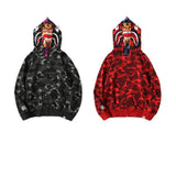 Bathing Ape Hoodie Camouflage Shark Tiger Head Double Hat Sweater