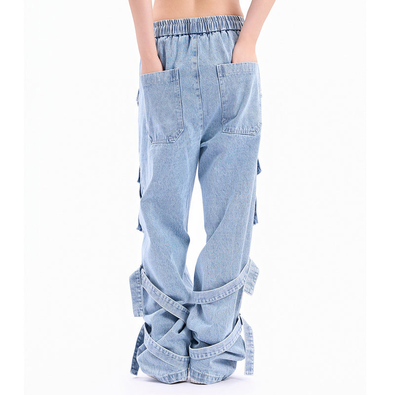 Men Jeans Cargo Jeans Punk Multi-Pocket Pants Loose