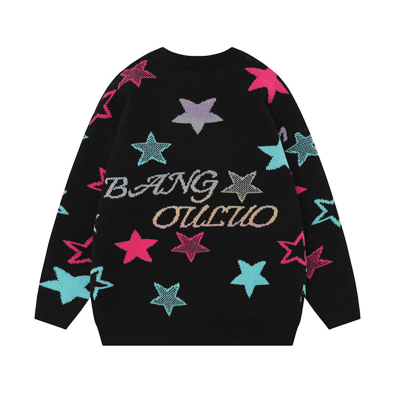 Women Sweater Sweet Cool Star Jacquard Knitted Couple Sweater Oversize