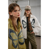 Unisex Pu Jacket Butterfly Embroidery PU Leather Jacket