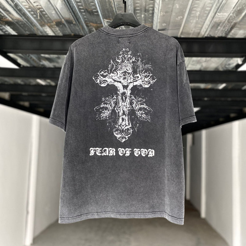 Fog Essentials T Shirts Spring and Summer FOG Joint Series Washing Water Old Crew Neck Short Sleeves