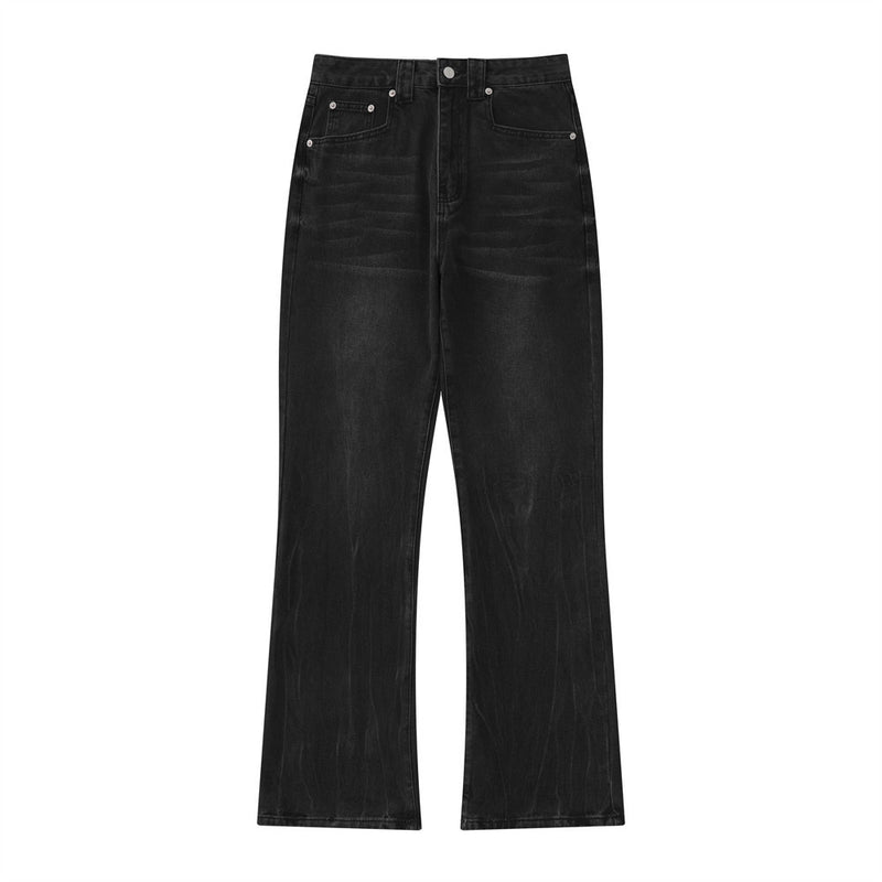 Men Jeans Embroidery Bell-Bottom Pants All-Match Pleated Bright White