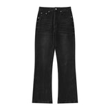 Men Jeans Embroidery Bell-Bottom Pants All-Match Pleated Bright White