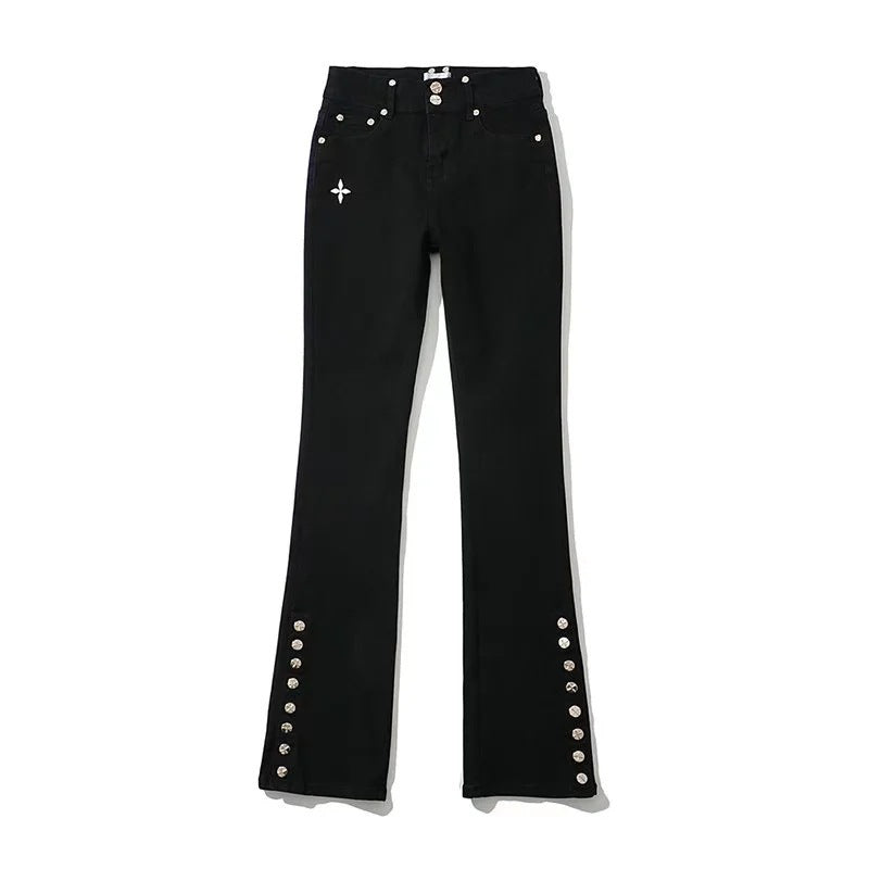 Women Jeans Bell-Bottom Pants Breasted Split
