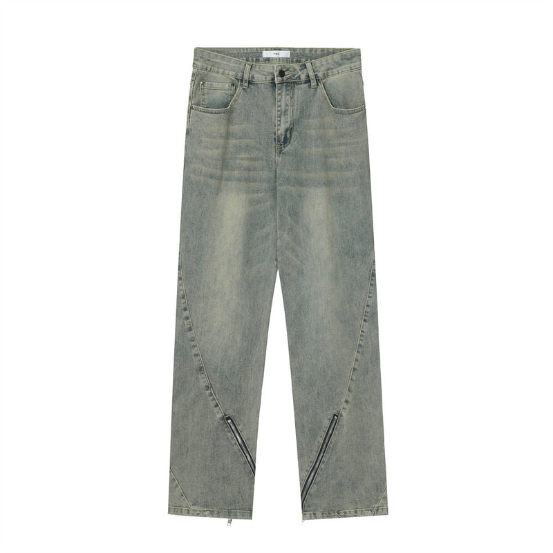 Men Jeans Stitching Loose Zip
