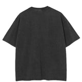 Men Washed Black T-Shirt Harajuku Streetwear Red
