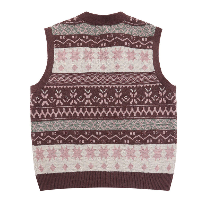 Men Sweater Jacquard Knitwear V-neck Woolen Vest