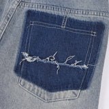 Men Jeans Patch Ripped Versatile Loose