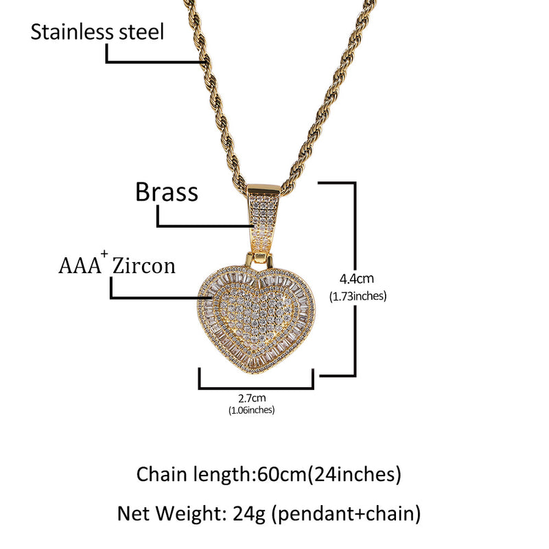 Jewelry copper zircon ins love pendant hiphop necklace St. Valentine's rapper