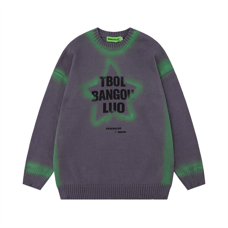 Men Sweater Five-Pointed Star Inkjet Printed Sweater Casual