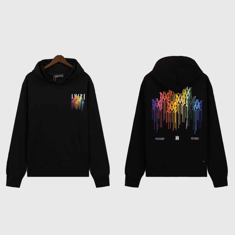 Amiri Hoodie OW Rainbow Letter Pattern Pullover Hooded Sweater