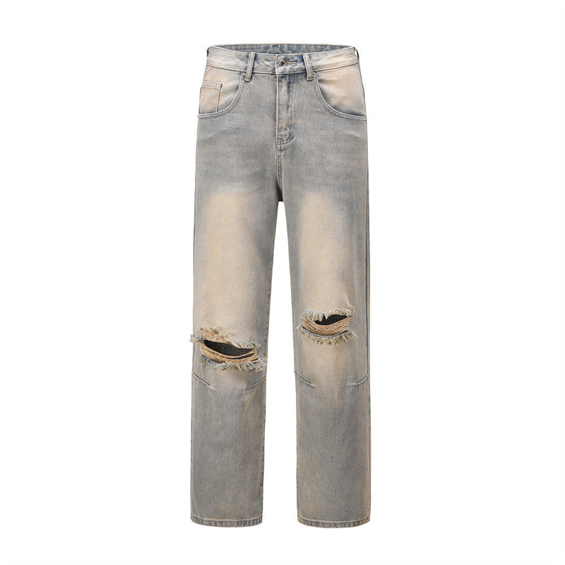 Men Jeans Gradient Color Hole