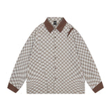 Men Long Sleeved T Shirt Contrast Color Long Sleeves Shirt Spring and Autumn High Street Loose Turn Button Shirt