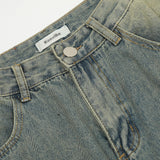 Men Jeans Stitching Hip Hop Style Loose Raw Hem