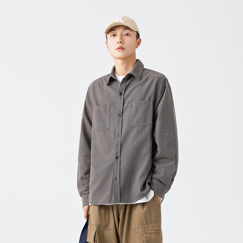 Unisex Shirt Retro Solid Color Loose Casual