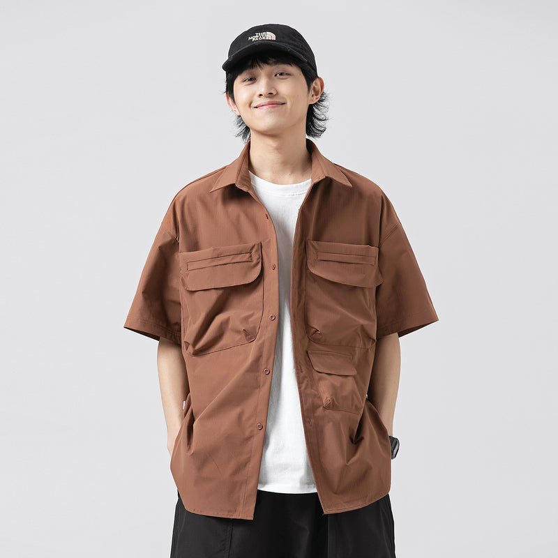 Unisex Shirt Retro Large Pocket Loose Casual