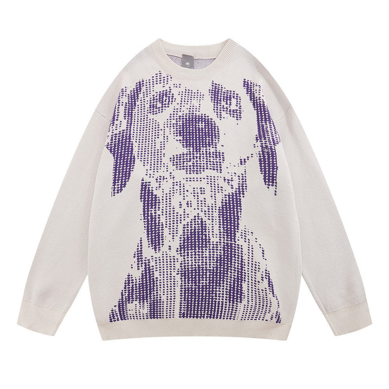 Men Sweater Sketch Dog Jacquard Sweater Loose
