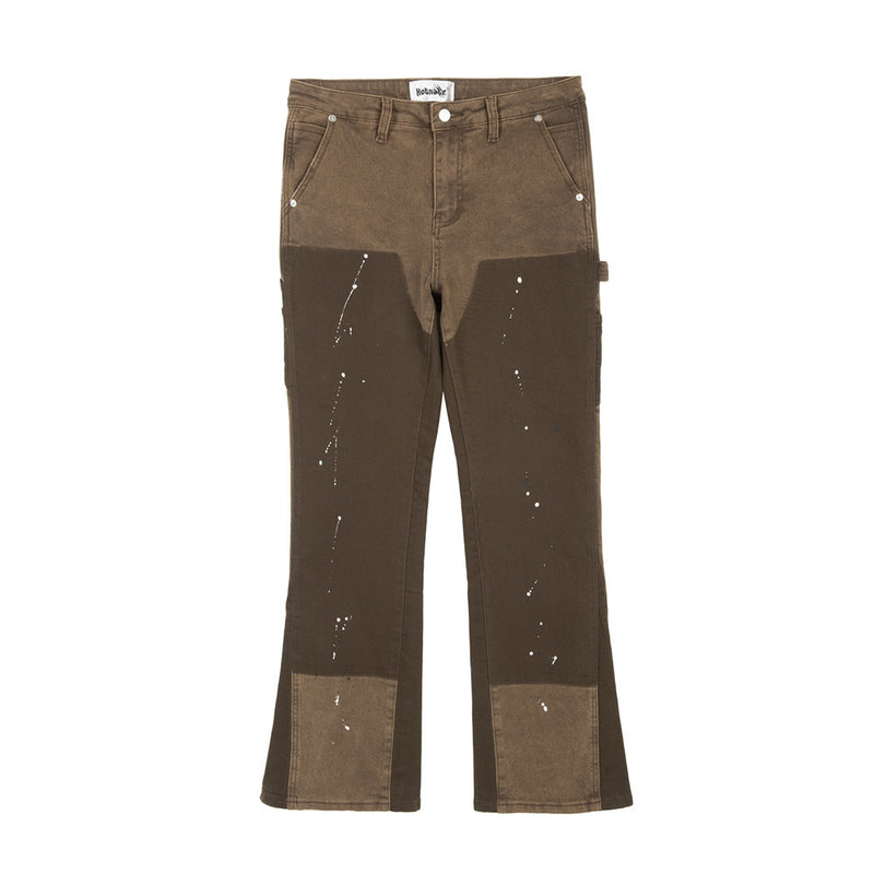 Men Jeans Patchwork Assorted Colors Bell-Bottom Pants Personality Design