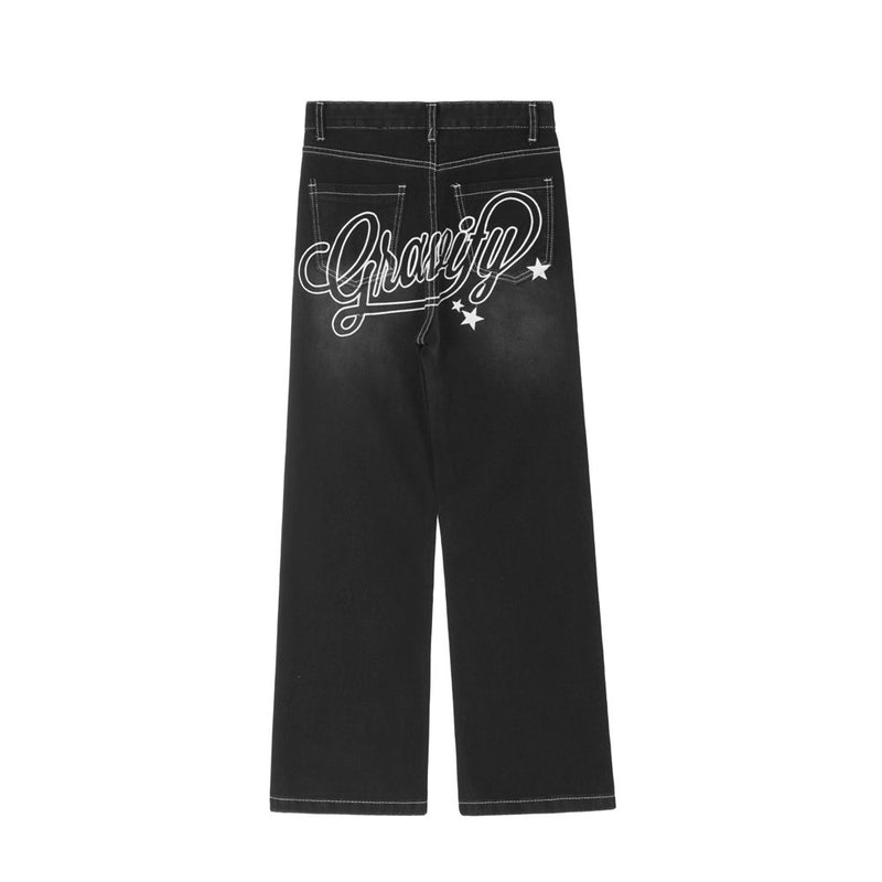 Men Jeans Embroidered Loose Trousers