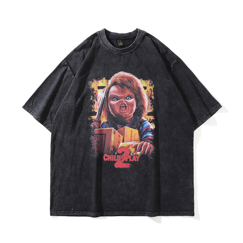 Men T-Shirt Cartoon Southeast Vintage Print Loose