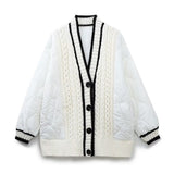 Women Cotton Coat Stitching Sweater Coat Loose and Lazy Style