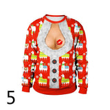 Ugly Christmas Sweater Spoof Sexy Navel Hair Printed round Neck Pullover Couple Sweater