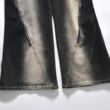 Men Jeans Tie-Dye Bell-Bottom Pants Punk Hip Hop Zipper Stitching