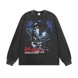 Vintage T-shirts Silver Wolf Night Printed Short Sleeve T-Shirt Cotton Loose