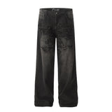 Unisex Pants Make Old Patch Embroidered Loose Jeans
