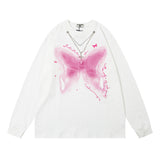 Men Long Sleeve T-Shirt Butterfly Printed Cotton Leisure Chain Decoration