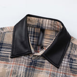 Men Long Sleeved T Shirt Distressed Tie-Dye Plaid Long Sleeve Shirt Men Trendy Contrast Color Shirt Coat