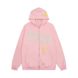 Men Fleece Lined Hoodie Foam Star Letters Hooded Sweater Boys Autumn and Winter Zipper Coat