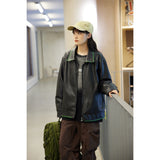 Unisex Pu Jacket Retro PU Leather Coat Loose All-Match