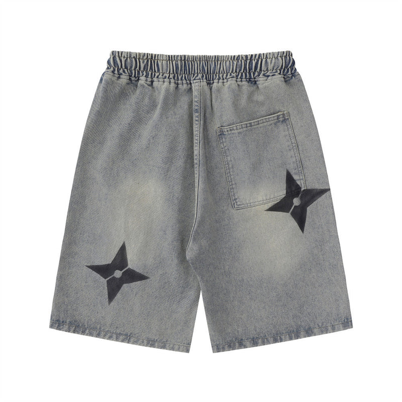 Men Shorts Shuriken Printed Denim Shorts